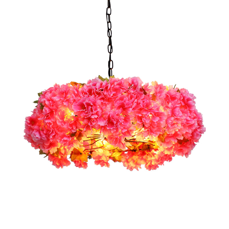 5 Lights Blossom Chandelier Lamp Antique Pink Metal LED Pendant Light for Restaurant, 21.5"/25.5" W Clearhalo 'Cast Iron' 'Ceiling Lights' 'Chandeliers' 'Industrial Chandeliers' 'Industrial' 'Metal' 'Middle Century Chandeliers' 'Rustic Chandeliers' 'Tiffany' Lighting' 360823