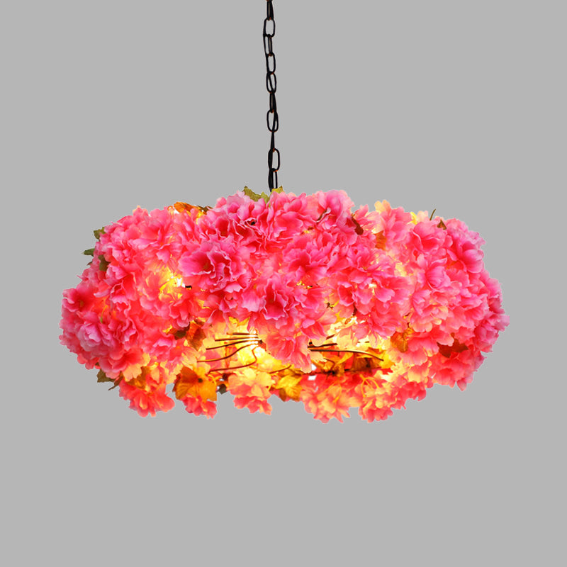 5 Lights Blossom Chandelier Lamp Antique Pink Metal LED Pendant Light for Restaurant, 21.5"/25.5" W Clearhalo 'Cast Iron' 'Ceiling Lights' 'Chandeliers' 'Industrial Chandeliers' 'Industrial' 'Metal' 'Middle Century Chandeliers' 'Rustic Chandeliers' 'Tiffany' Lighting' 360824