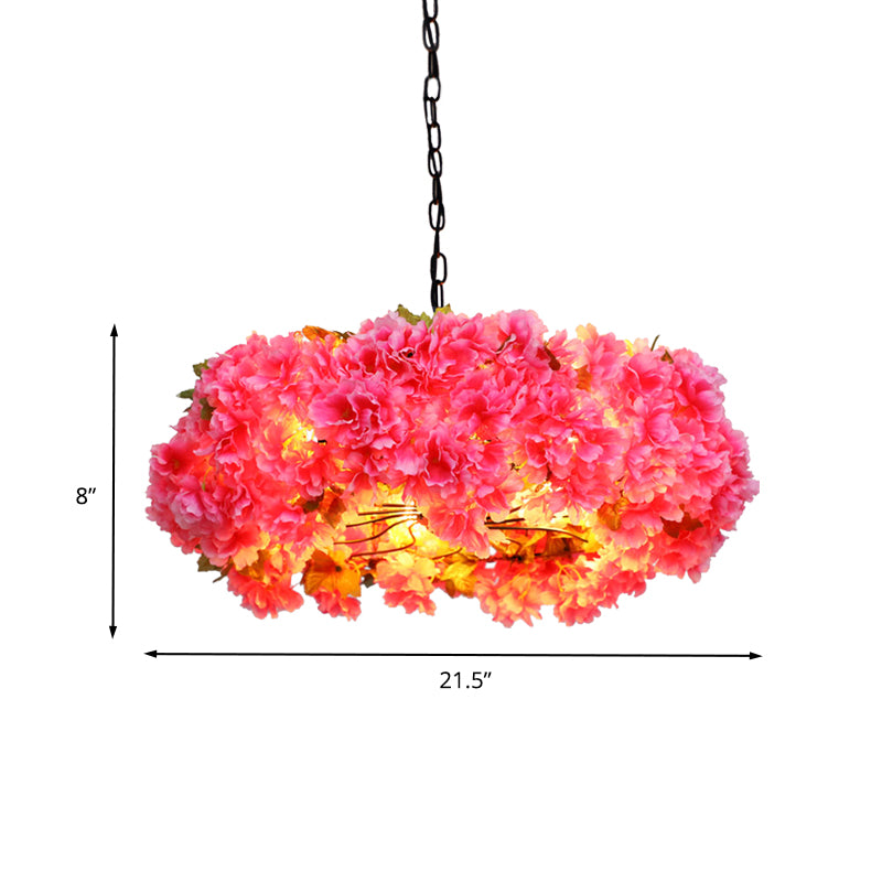 5 Lights Blossom Chandelier Lamp Antique Pink Metal LED Pendant Light for Restaurant, 21.5"/25.5" W Clearhalo 'Cast Iron' 'Ceiling Lights' 'Chandeliers' 'Industrial Chandeliers' 'Industrial' 'Metal' 'Middle Century Chandeliers' 'Rustic Chandeliers' 'Tiffany' Lighting' 360825