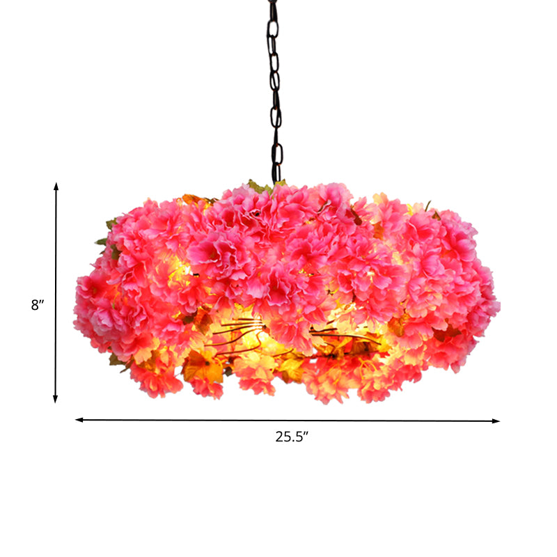 5 Lights Blossom Chandelier Lamp Antique Pink Metal LED Pendant Light for Restaurant, 21.5"/25.5" W Clearhalo 'Cast Iron' 'Ceiling Lights' 'Chandeliers' 'Industrial Chandeliers' 'Industrial' 'Metal' 'Middle Century Chandeliers' 'Rustic Chandeliers' 'Tiffany' Lighting' 360826