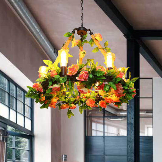 Metal Black Hanging Chandelier Bare Bulb 6 Heads Antique LED Rose Drop Pendant for Restaurant Clearhalo 'Cast Iron' 'Ceiling Lights' 'Chandeliers' 'Industrial Chandeliers' 'Industrial' 'Metal' 'Middle Century Chandeliers' 'Rustic Chandeliers' 'Tiffany' Lighting' 360828