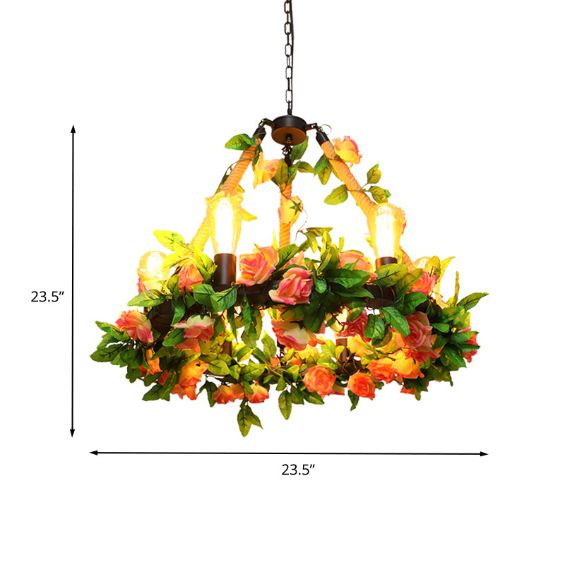 Metal Black Hanging Chandelier Bare Bulb 6 Heads Antique LED Rose Drop Pendant for Restaurant Clearhalo 'Cast Iron' 'Ceiling Lights' 'Chandeliers' 'Industrial Chandeliers' 'Industrial' 'Metal' 'Middle Century Chandeliers' 'Rustic Chandeliers' 'Tiffany' Lighting' 360831