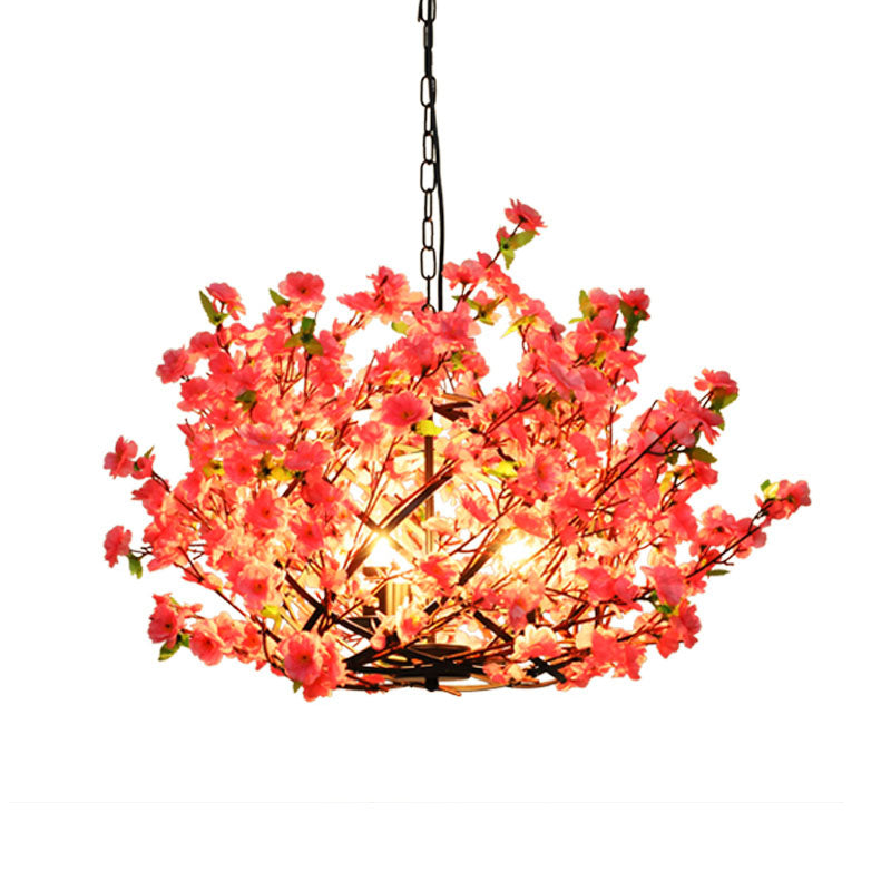 Industrial Peach Blossom Chandelier Light 3 Lights LED Metal Pendant Lamp in Pink for Restaurant Clearhalo 'Cast Iron' 'Ceiling Lights' 'Chandeliers' 'Industrial Chandeliers' 'Industrial' 'Metal' 'Middle Century Chandeliers' 'Rustic Chandeliers' 'Tiffany' Lighting' 360850