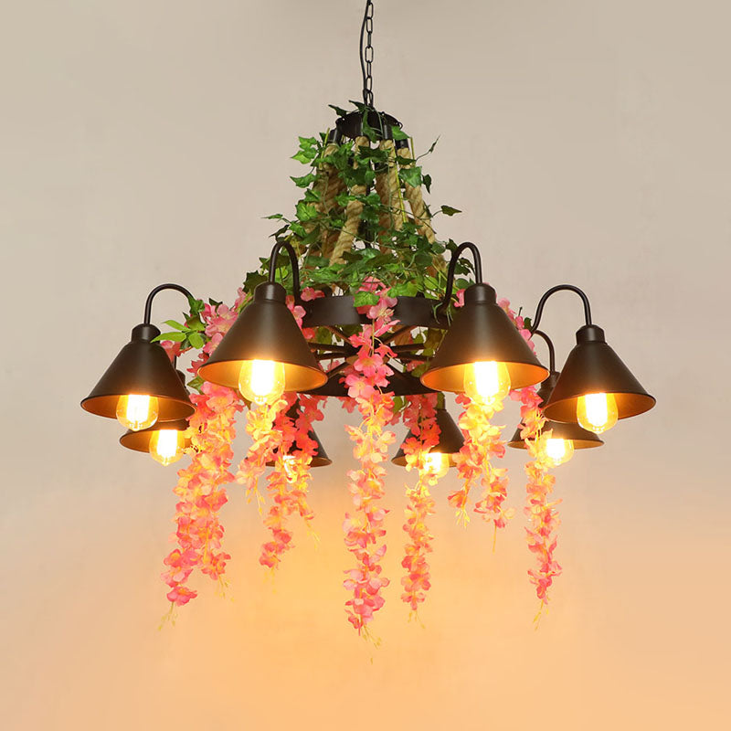 Black 8 Heads Chandelier Lamp Antique Metal Blossom LED Down Lighting Pendant for Restaurant Clearhalo 'Cast Iron' 'Ceiling Lights' 'Chandeliers' 'Industrial Chandeliers' 'Industrial' 'Metal' 'Middle Century Chandeliers' 'Rustic Chandeliers' 'Tiffany' Lighting' 360855