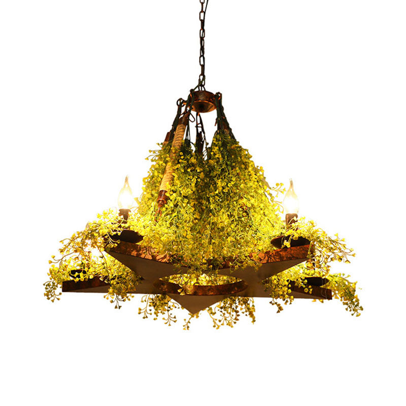 Candle Metal Chandelier Lighting Industrial 5 Lights Restaurant LED Plant Ceiling Lamp in Green Clearhalo 'Cast Iron' 'Ceiling Lights' 'Chandeliers' 'Industrial Chandeliers' 'Industrial' 'Metal' 'Middle Century Chandeliers' 'Rustic Chandeliers' 'Tiffany' Lighting' 360864