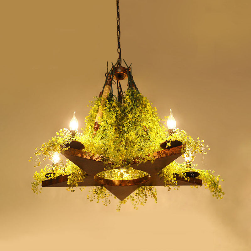 Candle Metal Chandelier Lighting Industrial 5 Lights Restaurant LED Plant Ceiling Lamp in Green Clearhalo 'Cast Iron' 'Ceiling Lights' 'Chandeliers' 'Industrial Chandeliers' 'Industrial' 'Metal' 'Middle Century Chandeliers' 'Rustic Chandeliers' 'Tiffany' Lighting' 360865