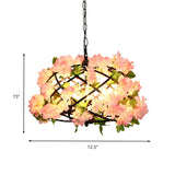 3 Bulbs Chandelier Light Industrial Bird Nest Metal LED Suspension Lamp in Pink with Cherry Blossom Clearhalo 'Cast Iron' 'Ceiling Lights' 'Chandeliers' 'Industrial Chandeliers' 'Industrial' 'Metal' 'Middle Century Chandeliers' 'Rustic Chandeliers' 'Tiffany' Lighting' 360871