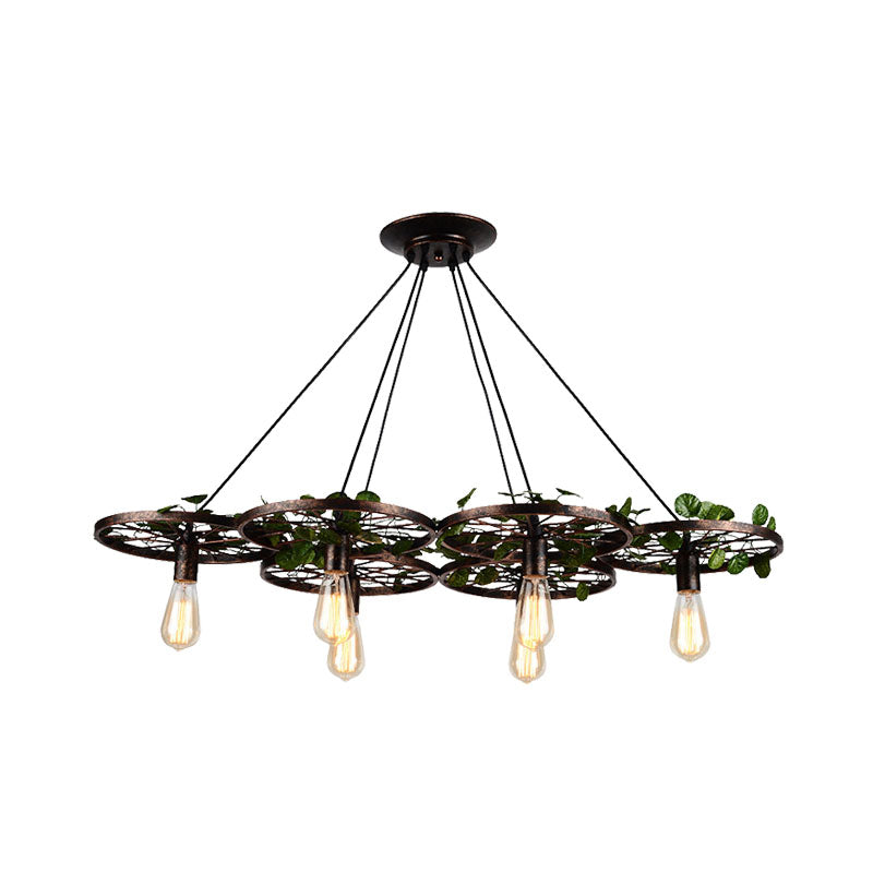 Metal Rust Hanging Chandelier Bare Bulb 6 Lights Industrial LED Pendant Lighting for Restaurant Clearhalo 'Cast Iron' 'Ceiling Lights' 'Chandeliers' 'Industrial Chandeliers' 'Industrial' 'Metal' 'Middle Century Chandeliers' 'Rustic Chandeliers' 'Tiffany' Lighting' 360879