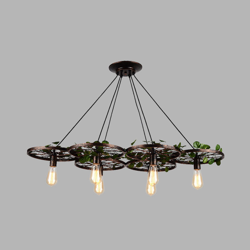 Metal Rust Hanging Chandelier Bare Bulb 6 Lights Industrial LED Pendant Lighting for Restaurant Clearhalo 'Cast Iron' 'Ceiling Lights' 'Chandeliers' 'Industrial Chandeliers' 'Industrial' 'Metal' 'Middle Century Chandeliers' 'Rustic Chandeliers' 'Tiffany' Lighting' 360880