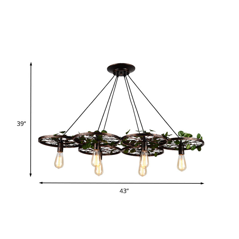 Metal Rust Hanging Chandelier Bare Bulb 6 Lights Industrial LED Pendant Lighting for Restaurant Clearhalo 'Cast Iron' 'Ceiling Lights' 'Chandeliers' 'Industrial Chandeliers' 'Industrial' 'Metal' 'Middle Century Chandeliers' 'Rustic Chandeliers' 'Tiffany' Lighting' 360881