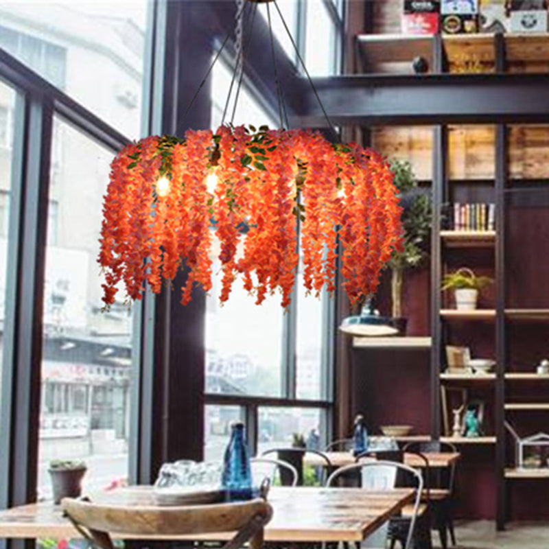 Floral Restaurant Chandelier Lighting Fixture Industrial Metal 6 Bulbs Pink LED Drop Lamp Pink Clearhalo 'Cast Iron' 'Ceiling Lights' 'Chandeliers' 'Industrial Chandeliers' 'Industrial' 'Metal' 'Middle Century Chandeliers' 'Rustic Chandeliers' 'Tiffany' Lighting' 360887