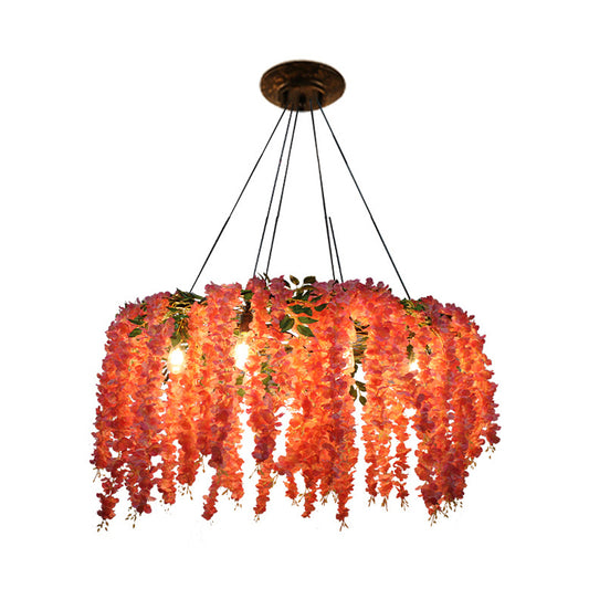 Floral Restaurant Chandelier Lighting Fixture Industrial Metal 6 Bulbs Pink LED Drop Lamp Clearhalo 'Cast Iron' 'Ceiling Lights' 'Chandeliers' 'Industrial Chandeliers' 'Industrial' 'Metal' 'Middle Century Chandeliers' 'Rustic Chandeliers' 'Tiffany' Lighting' 360889