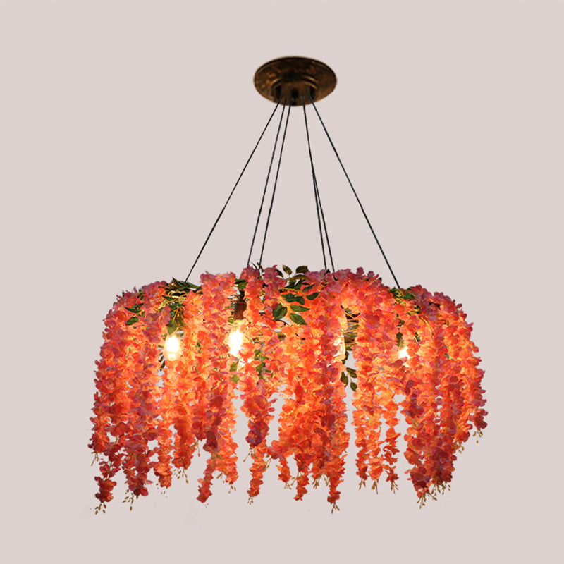 Floral Restaurant Chandelier Lighting Fixture Industrial Metal 6 Bulbs Pink LED Drop Lamp Clearhalo 'Cast Iron' 'Ceiling Lights' 'Chandeliers' 'Industrial Chandeliers' 'Industrial' 'Metal' 'Middle Century Chandeliers' 'Rustic Chandeliers' 'Tiffany' Lighting' 360890