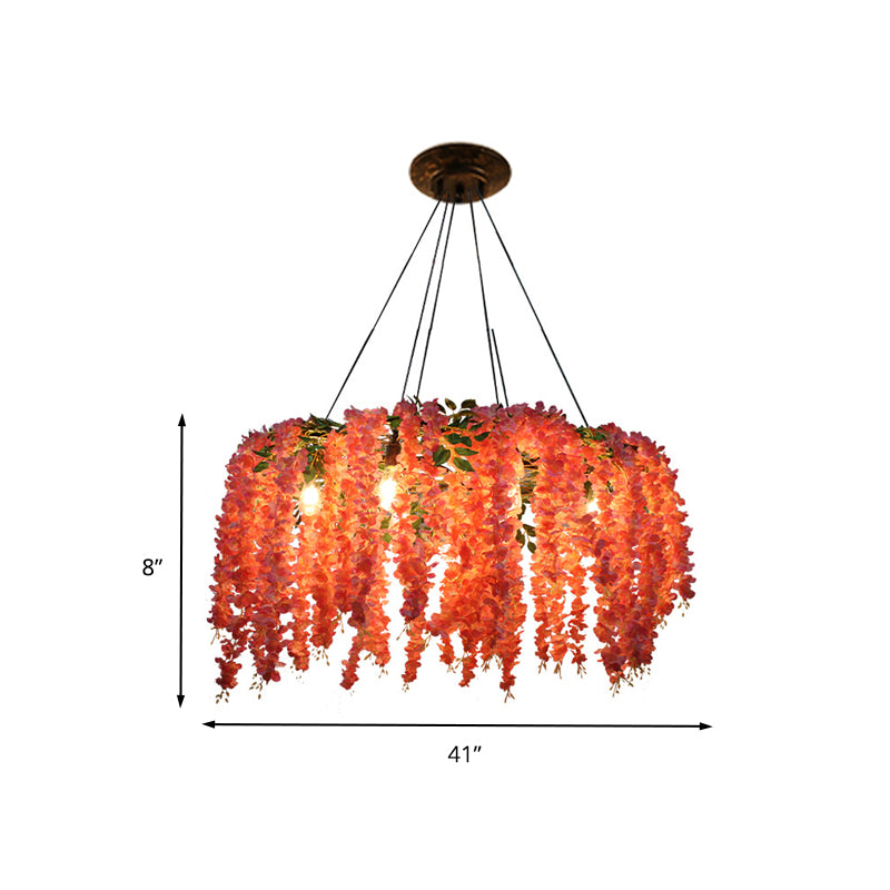 Floral Restaurant Chandelier Lighting Fixture Industrial Metal 6 Bulbs Pink LED Drop Lamp Clearhalo 'Cast Iron' 'Ceiling Lights' 'Chandeliers' 'Industrial Chandeliers' 'Industrial' 'Metal' 'Middle Century Chandeliers' 'Rustic Chandeliers' 'Tiffany' Lighting' 360891