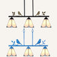 Tiffany Style Conic Island Light 3 Lights Stainless Glass Black/Blue Finish Ceiling Pendant Light with Bird Decoration Clearhalo 'Ceiling Lights' 'Glass shade' 'Glass' 'Island Lights' 'Tiffany close to ceiling' 'Tiffany' Lighting' 36093