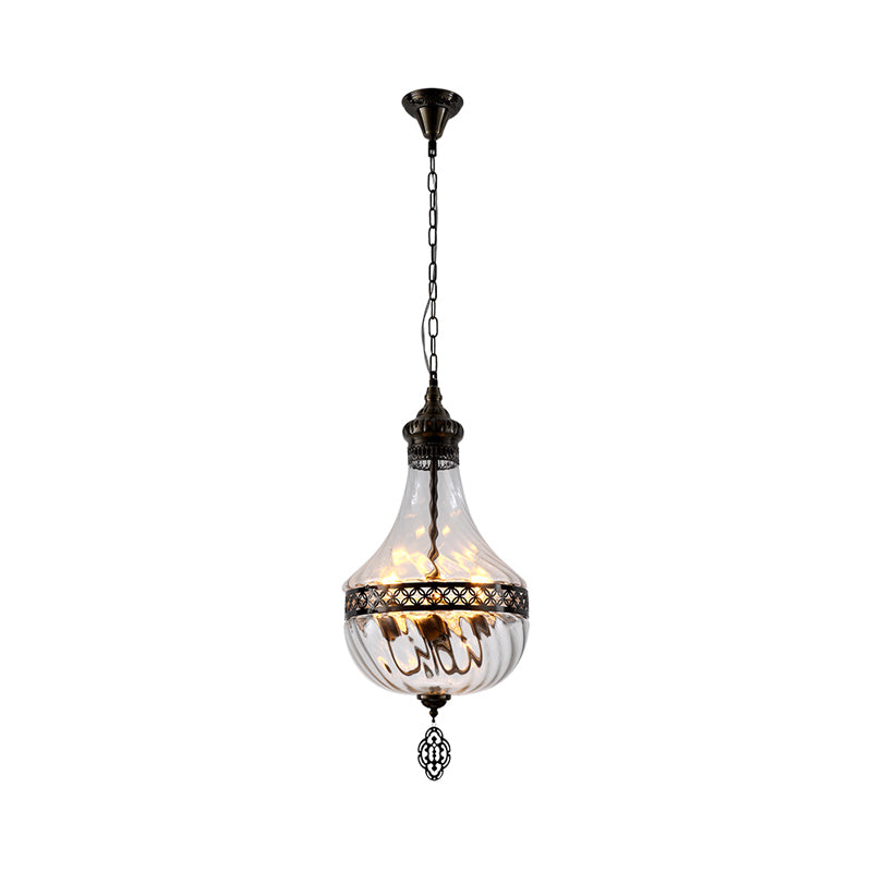 Clear Prismatic Glass Teardrop/Globe Ceiling Lamp Turkish 1 Head Restaurant Suspension Pendant Light, 18"/19.5" H Clearhalo 'Ceiling Lights' 'Close To Ceiling Lights' 'Glass shade' 'Glass' 'Pendant Lights' 'Pendants' Lighting' 360994