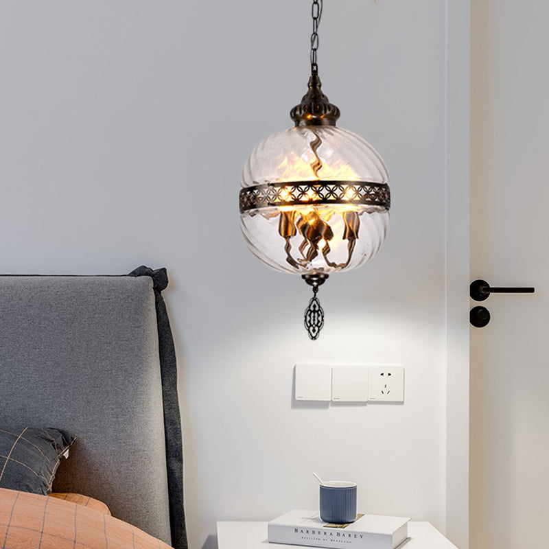 Clear Prismatic Glass Teardrop/Globe Ceiling Lamp Turkish 1 Head Restaurant Suspension Pendant Light, 18"/19.5" H Clearhalo 'Ceiling Lights' 'Close To Ceiling Lights' 'Glass shade' 'Glass' 'Pendant Lights' 'Pendants' Lighting' 360997