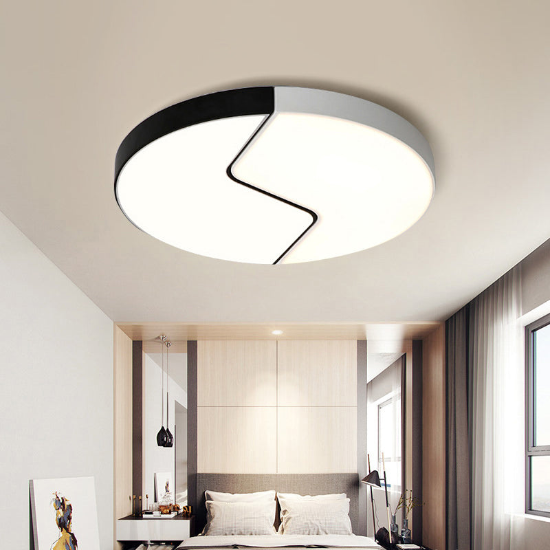 Black and White Round Flushmount Metal 2 Lights 19.5" W Led Modern Close to Ceiling Light in Warm/White Light - Clearhalo - 'Ceiling Lights' - 'Close To Ceiling Lights' - 'Close to ceiling' - 'Flush mount' - Lighting' - 361154