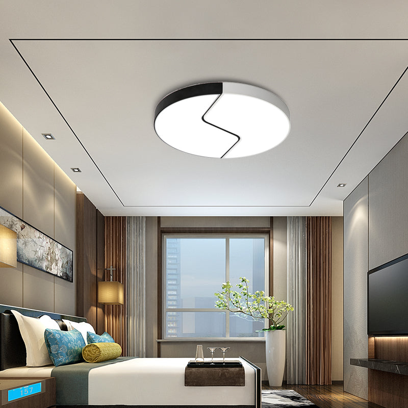 Black and White Round Flushmount Metal 2 Lights 19.5" W Led Modern Close to Ceiling Light in Warm/White Light - White - 19.5" - Clearhalo - 'Ceiling Lights' - 'Close To Ceiling Lights' - 'Close to ceiling' - 'Flush mount' - Lighting' - 361155