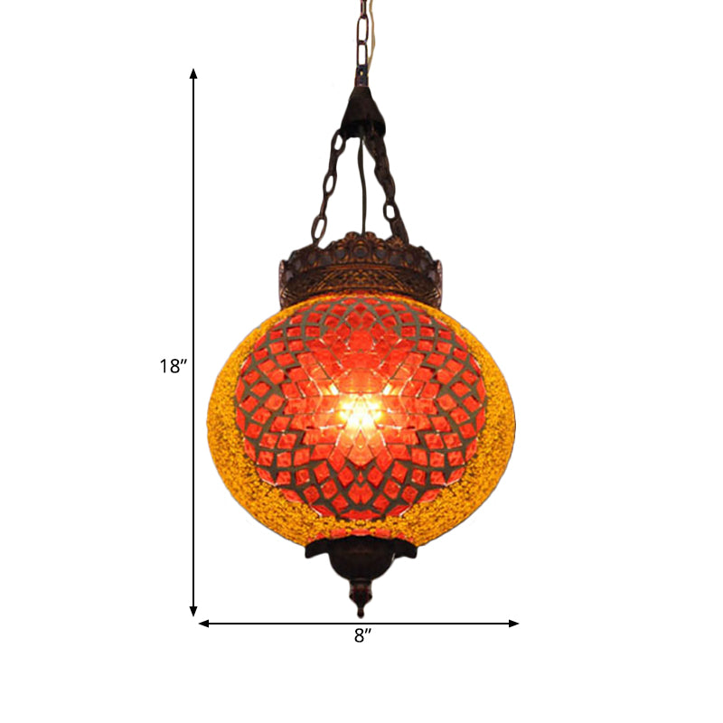 Turkish Globe Hanging Pendant 1 Head Handcrafted Art Glass Suspended Lighting Fixture in Blue/Orange Red Clearhalo 'Ceiling Lights' 'Pendant Lights' 'Pendants' Lighting' 361167