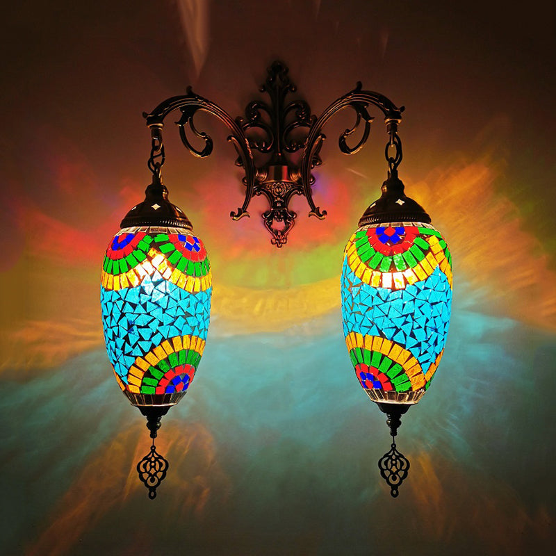 Droplet Stained Glass Wall Lighting Mediterranean 2 Heads Bar Wall Mount Lamp in Red/Orange/Green Sky Blue Clearhalo 'Wall Lamps & Sconces' 'Wall Lights' Lighting' 361211