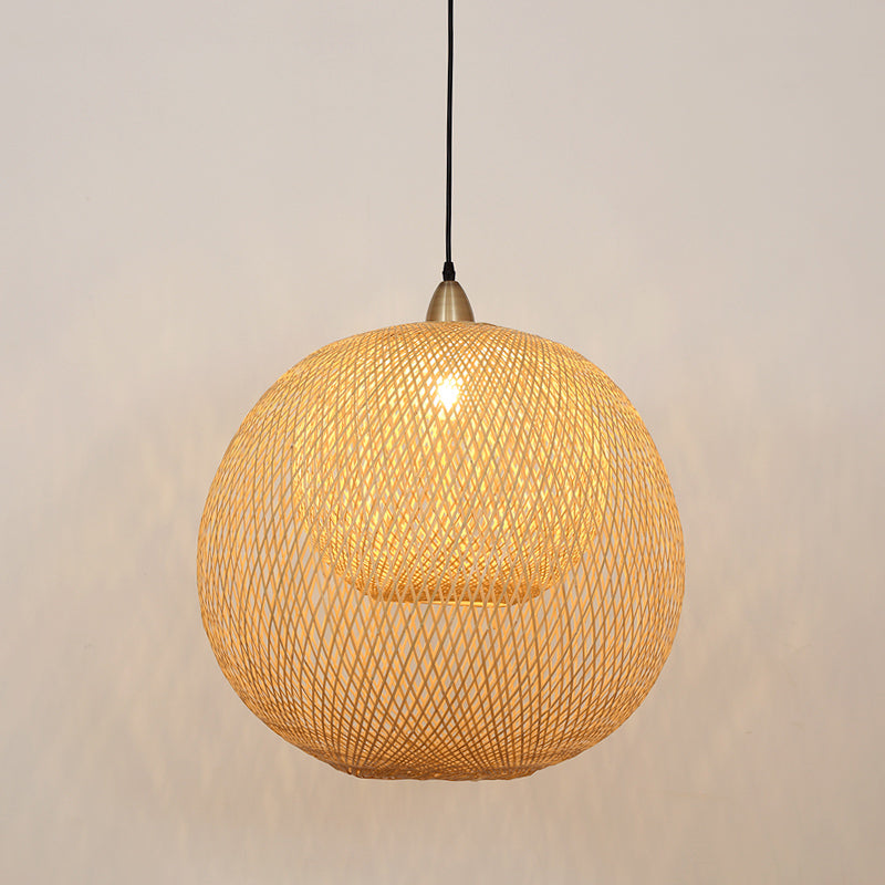 Handcrafted Ceiling Light Chinese Bamboo 1 Bulb Beige Suspended Lighting Fixture Clearhalo 'Ceiling Lights' 'Pendant Lights' 'Pendants' Lighting' 361336