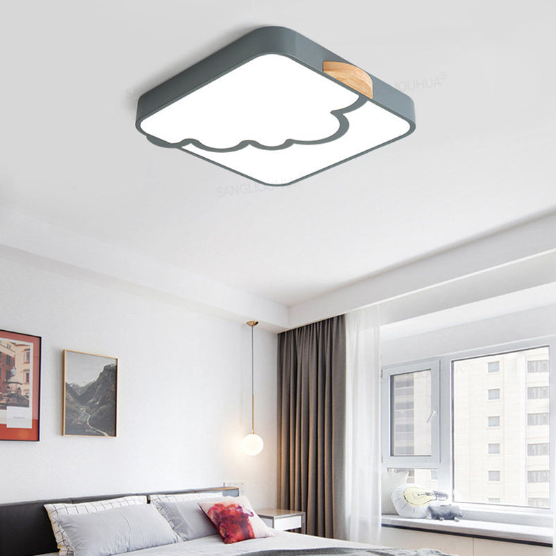 Squared Flush Mount Light Modernist Acrylic Grey/White/Green LED Ceiling Flush for Bedroom with Cloud Pattern Clearhalo 'Ceiling Lights' 'Close To Ceiling Lights' 'Close to ceiling' 'Flush mount' Lighting' 361354