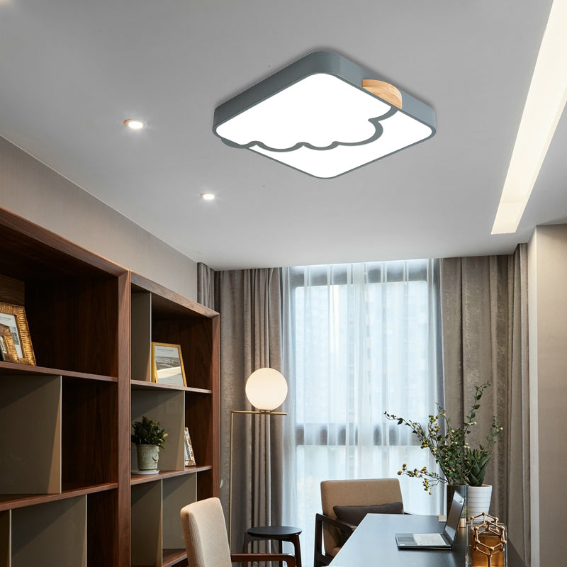 Squared Flush Mount Light Modernist Acrylic Grey/White/Green LED Ceiling Flush for Bedroom with Cloud Pattern Grey Clearhalo 'Ceiling Lights' 'Close To Ceiling Lights' 'Close to ceiling' 'Flush mount' Lighting' 361355