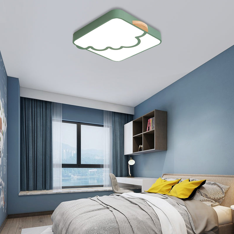 Squared Flush Mount Light Modernist Acrylic Grey/White/Green LED Ceiling Flush for Bedroom with Cloud Pattern Green Clearhalo 'Ceiling Lights' 'Close To Ceiling Lights' 'Close to ceiling' 'Flush mount' Lighting' 361358
