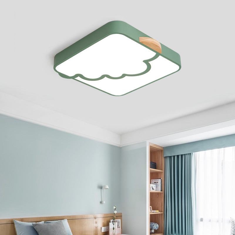 Squared Flush Mount Light Modernist Acrylic Grey/White/Green LED Ceiling Flush for Bedroom with Cloud Pattern Clearhalo 'Ceiling Lights' 'Close To Ceiling Lights' 'Close to ceiling' 'Flush mount' Lighting' 361359