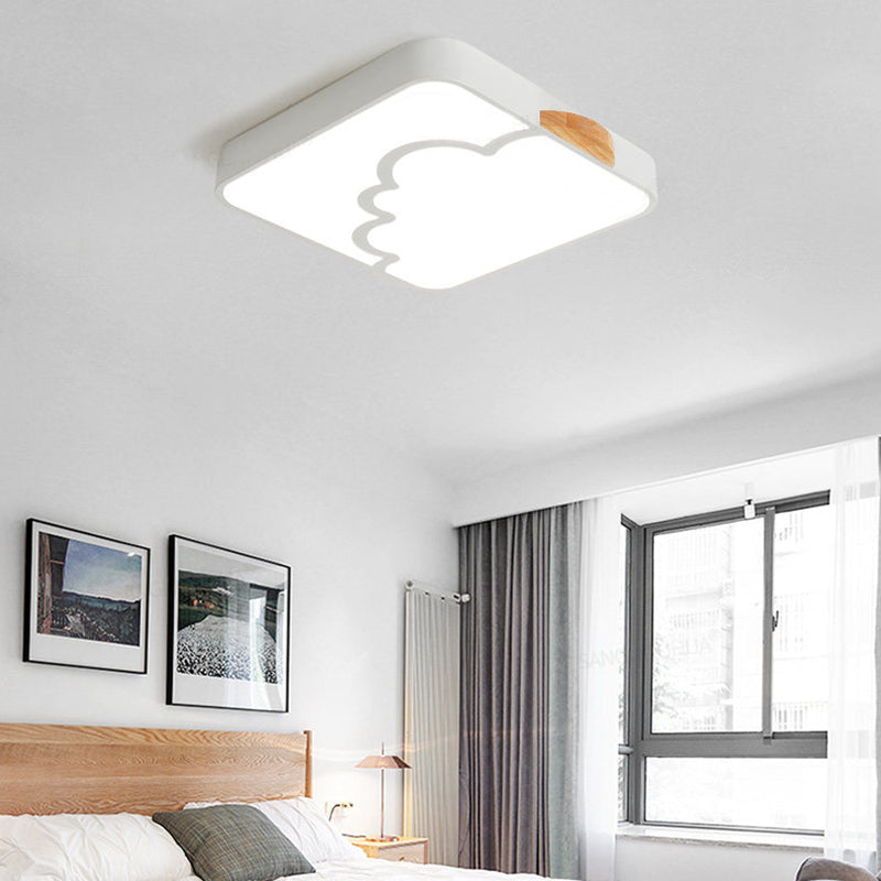 Squared Flush Mount Light Modernist Acrylic Grey/White/Green LED Ceiling Flush for Bedroom with Cloud Pattern White Clearhalo 'Ceiling Lights' 'Close To Ceiling Lights' 'Close to ceiling' 'Flush mount' Lighting' 361361