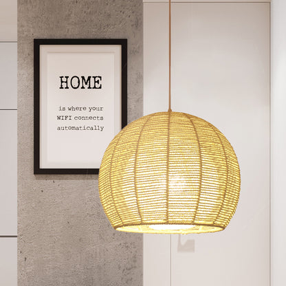 Chinese 1 Head Ceiling Lamp Beige Sphere Hanging Light Fixture with Bamboo Shade Beige Clearhalo 'Ceiling Lights' 'Pendant Lights' 'Pendants' Lighting' 361369_15d7ac0b-d554-441d-8b9a-5843a18a22c2