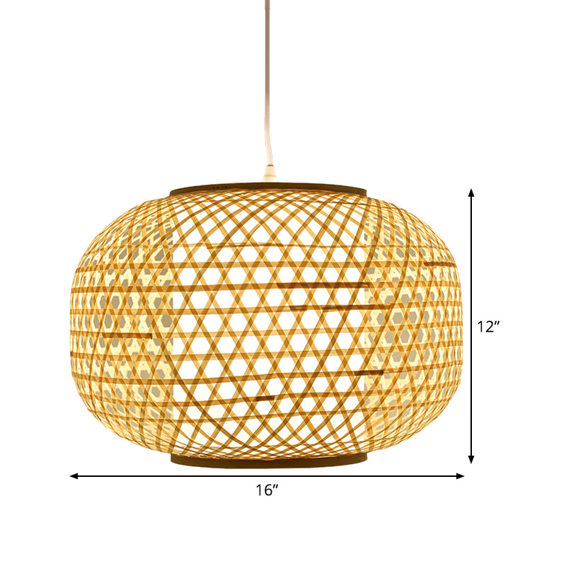 1 Head Bedroom Hanging Lamp Asia Beige Ceiling Pendant Light with Lantern Bamboo Shade Clearhalo 'Ceiling Lights' 'Pendant Lights' 'Pendants' Lighting' 361428
