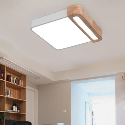 Nordic Square Acrylic Flush Light 12"/16" Wide LED Surface Ceiling Lamp in Grey/White/Red with Wood Guard White 12" Clearhalo 'Ceiling Lights' 'Close To Ceiling Lights' 'Close to ceiling' 'Flush mount' Lighting' 361460