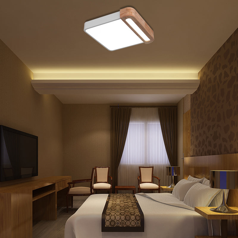 Nordic Square Acrylic Flush Light 12"/16" Wide LED Surface Ceiling Lamp in Grey/White/Red with Wood Guard Clearhalo 'Ceiling Lights' 'Close To Ceiling Lights' 'Close to ceiling' 'Flush mount' Lighting' 361461