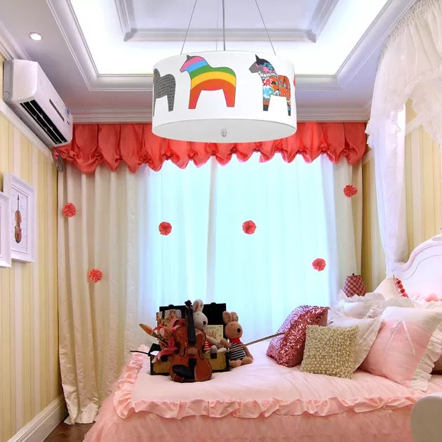 Animal Round Ceiling Pendant with Horse Fabric Chandelier in White for Kid Bedroom Clearhalo 'Ceiling Lights' 'Chandeliers' Lighting' options 36172