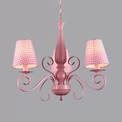 Girl Bedroom Tapered Shade Chandelier Metal 3 Lights Kids Pink Hanging Light Clearhalo 'Ceiling Lights' 'Chandeliers' Lighting' options 36189