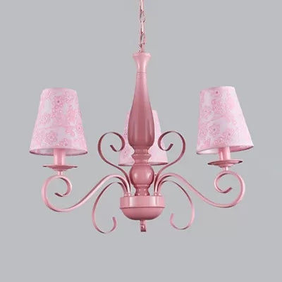 Girl Bedroom Tapered Shade Chandelier Metal 3 Lights Kids Pink Hanging Light Clearhalo 'Ceiling Lights' 'Chandeliers' Lighting' options 36193