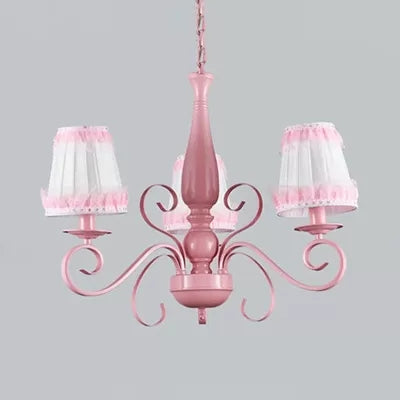 Girl Bedroom Tapered Shade Chandelier Metal 3 Lights Kids Pink Hanging Light Clearhalo 'Ceiling Lights' 'Chandeliers' Lighting' options 36196