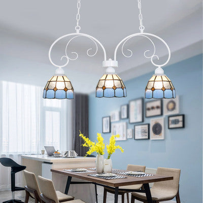 3 Lights Island Light Fixture Tiffany Stylish Dome Shade Stainless Glass Hanging Pendant Light in Pink/White for Dining Room Clearhalo 'Ceiling Lights' 'Glass shade' 'Glass' 'Island Lights' 'Tiffany close to ceiling' 'Tiffany' Lighting' 36231