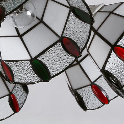 Beaded Indoor Chandelier White Glass Shade 3/5/8/6 Lights Vintage Pendant Lighting for Living Room Clearhalo 'Ceiling Lights' 'Close To Ceiling Lights' 'Close to ceiling' 'Glass shade' 'Glass' 'Semi-flushmount' 'Tiffany close to ceiling' 'Tiffany' Lighting' 36675