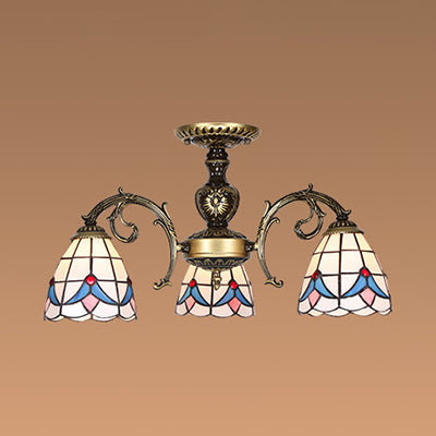 Stained Glass Magnolia Ceiling Light with Magnolia Lodge Style 3/5/6 Lights Chandelier in White Clearhalo 'Ceiling Lights' 'Chandeliers' 'Close To Ceiling Lights' 'Close to ceiling' 'Glass shade' 'Glass' 'Semi-flushmount' 'Tiffany close to ceiling' 'Tiffany' Lighting' 36709