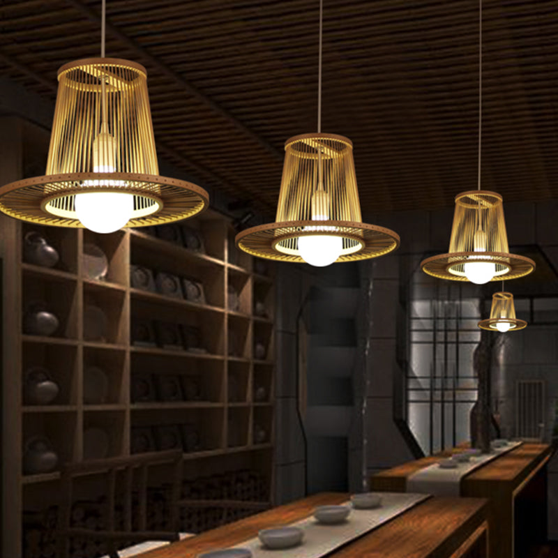 Bamboo Wide Flare Pendant Lighting Chinese 1 Bulb Hanging Light Fixture in Wood for Bedroom Clearhalo 'Ceiling Lights' 'Pendant Lights' 'Pendants' Lighting' 367253