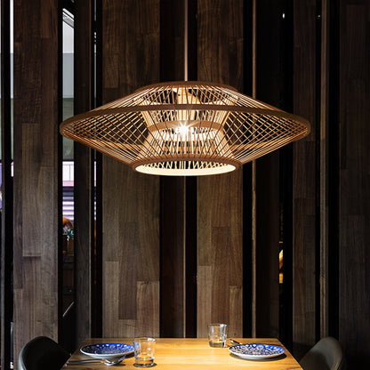 Chinese Saucer Ceiling Light Bamboo 1 Bulb Suspended Lighting Fixture in Wood for Teahouse Wood Clearhalo 'Ceiling Lights' 'Pendant Lights' 'Pendants' Lighting' 367272_5af3a198-cd7d-4cb0-8cd1-3385e7229ba1