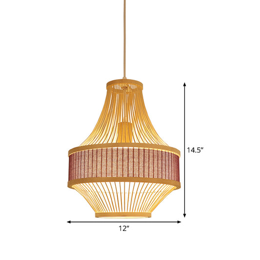 1 Bulb Laser Cut Ceiling Lamp Chinese Bamboo Pendant Lighting Fixture in Light Purple Clearhalo 'Ceiling Lights' 'Pendant Lights' 'Pendants' Lighting' 367281