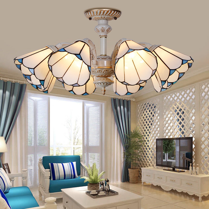 3/6/8 Lights Conical Chandelier Lamp White Glass Traditional Ceiling Light Fixture for Kitchen 8 White Clearhalo 'Ceiling Lights' 'Close To Ceiling Lights' 'Close to ceiling' 'Glass shade' 'Glass' 'Semi-flushmount' 'Tiffany close to ceiling' 'Tiffany' Lighting' 36739