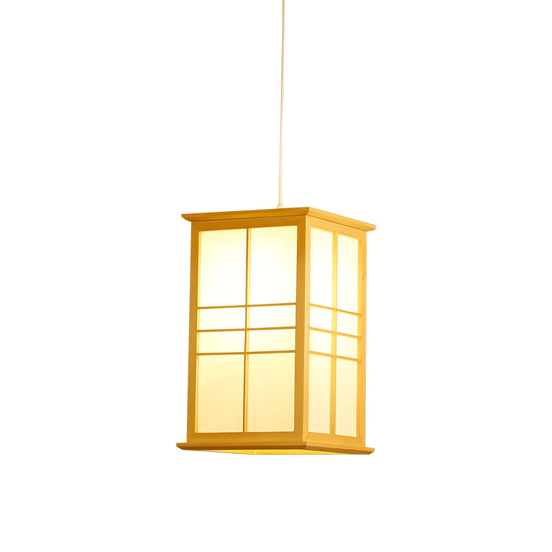 1 Bulb Dining Room Ceiling Lamp Asia Beige Hanging Light Fixture with House Wood Shade Clearhalo 'Ceiling Lights' 'Pendant Lights' 'Pendants' Lighting' 367394