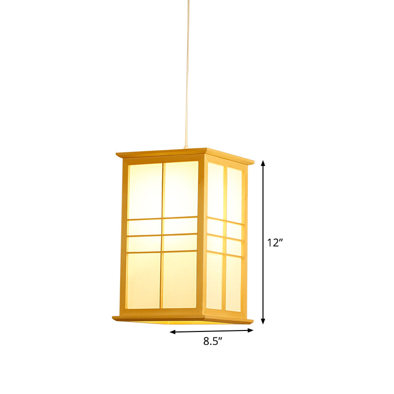 1 Bulb Dining Room Ceiling Lamp Asia Beige Hanging Light Fixture with House Wood Shade Clearhalo 'Ceiling Lights' 'Pendant Lights' 'Pendants' Lighting' 367395