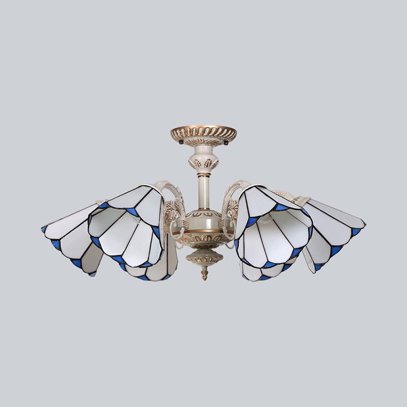 3/6/8 Lights Conical Chandelier Lamp White Glass Traditional Ceiling Light Fixture for Kitchen Clearhalo 'Ceiling Lights' 'Close To Ceiling Lights' 'Close to ceiling' 'Glass shade' 'Glass' 'Semi-flushmount' 'Tiffany close to ceiling' 'Tiffany' Lighting' 36741