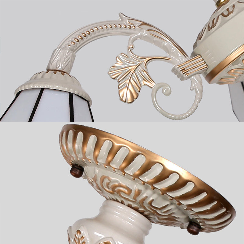 3/6/8 Lights Conical Chandelier Lamp White Glass Traditional Ceiling Light Fixture for Kitchen Clearhalo 'Ceiling Lights' 'Close To Ceiling Lights' 'Close to ceiling' 'Glass shade' 'Glass' 'Semi-flushmount' 'Tiffany close to ceiling' 'Tiffany' Lighting' 36743